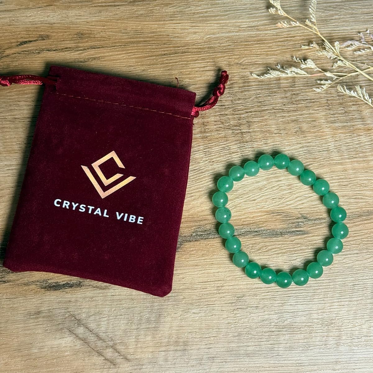 Crystal Vibe Natural Green Aventurine Bracelet - Wealth Bracelet - Money Bracelet for Prosperity - Healing Crystal Beaded Bracelet for Women Men - Adjustable Size