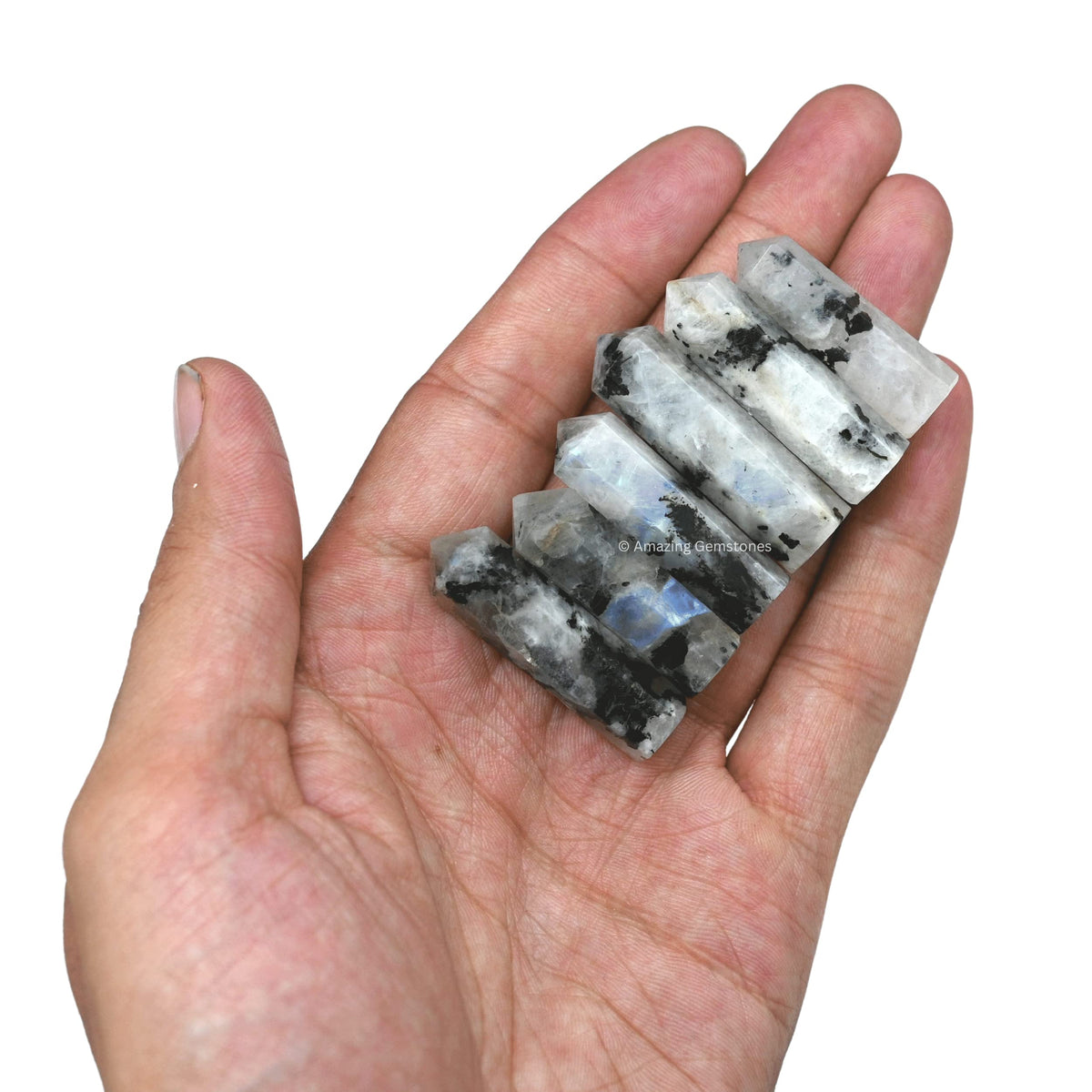 Amazing Gemstone Rainbow Moonstone Crystal Points Bulk Healing Crystals - Pack of 3 Single Terminated Healing Wand Point Bulk Crystals for Crafts, Crystal Grid, DIY Work - Premium Crystals