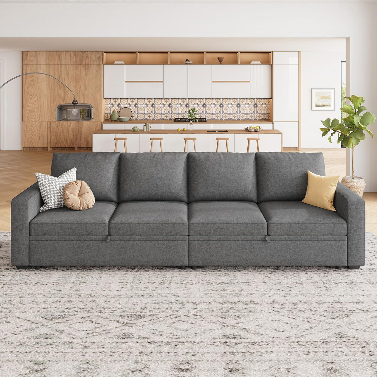 HONBAY Modular Sectional Sleeper Sofa Bed, with Pull Out Bed, Linen Convertible Sectional Couches for Living Room - Dark Grey