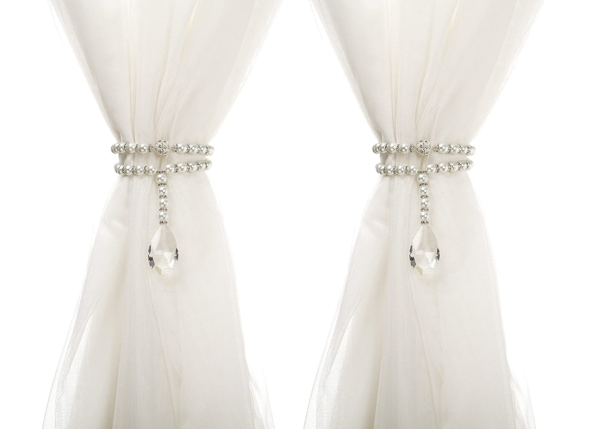 SUQ I OME 1 Pair of Luxury Pearl Beaded Magnetic Curtain Tieback and Holdback Curtain Clips Curtain Buckle Curtain Holder Blingbling Curtain Holdbacks for Drapes,Pearl