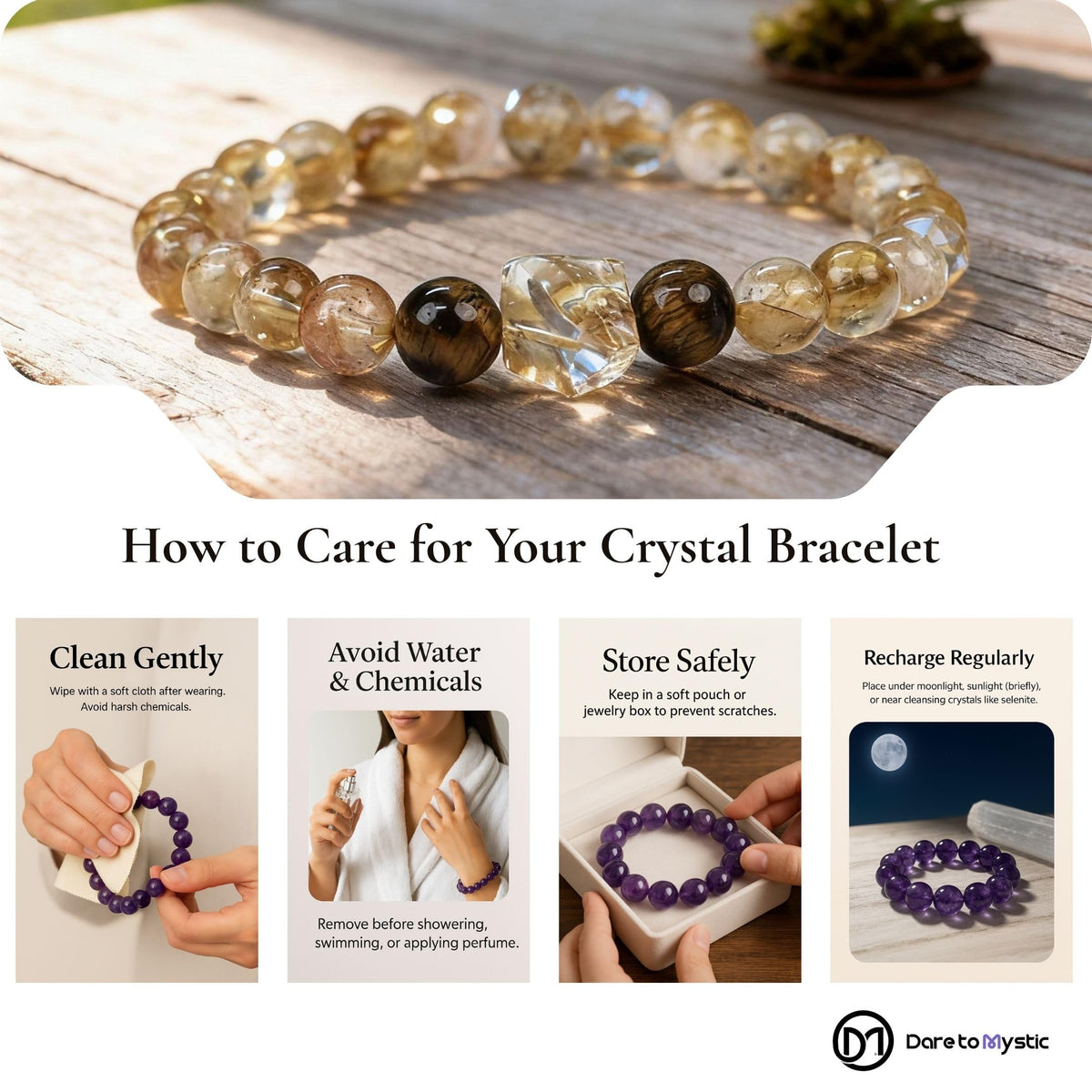 WUXIN Five Elements Healing Crystal Bracelet for Women - Natural Amethyst, Rose Quartz, Citrine & Aquamarine Gemstone Bracelet for Balance, Chakra Healing & Anxiety Relief, Spiritual Gift with Jewelry Box