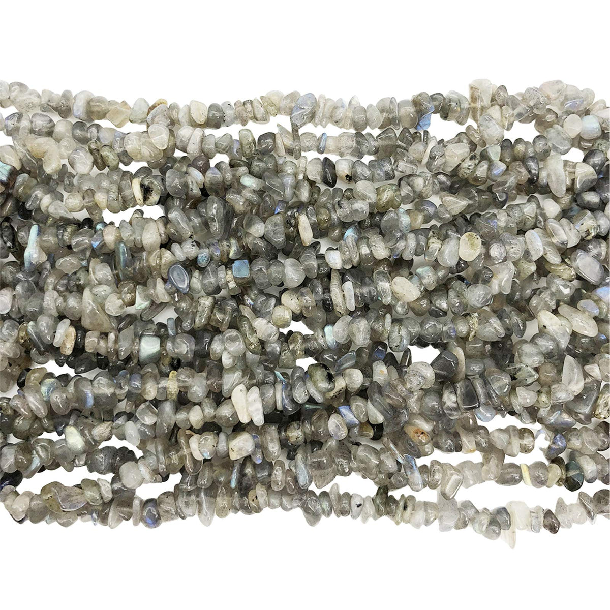 Fekuar 64" Irregular Tumbled Labradorite Chip Beads for Jewelry Making, Healing Crystal Drilled Loose Bead Strand DIY Craft Supplies, 5-8mm