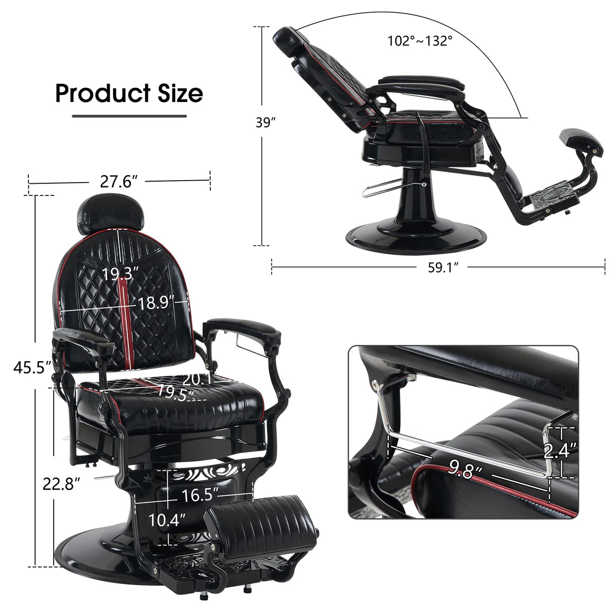 BarberPub Heavy Duty Metal Vintage Barber Chair All Purpose Professional Hydraulic Reclining Salon Beauty Spa Chair Styling Equipment 8730 (Red)