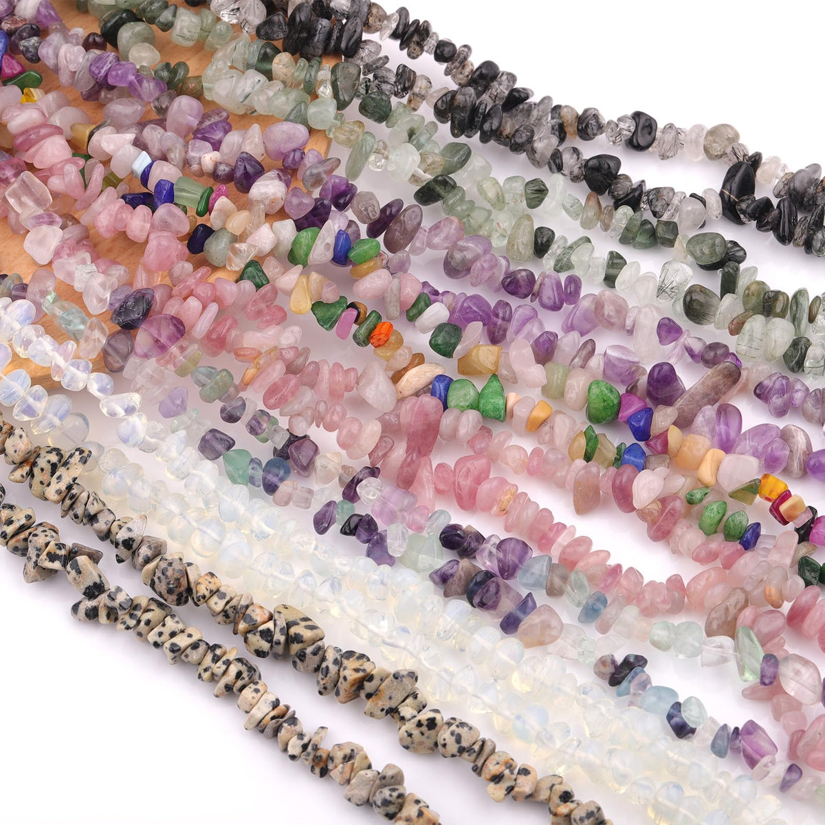 200pcs Natural Irregular Chip Stone Beads 5-8mm Pre-Drilled 30-inch Strand Semi-Precious Healing Crystal Beads for DIY Jewelry Making Bracelet Chakra Crafts Green Rutilated Quartz