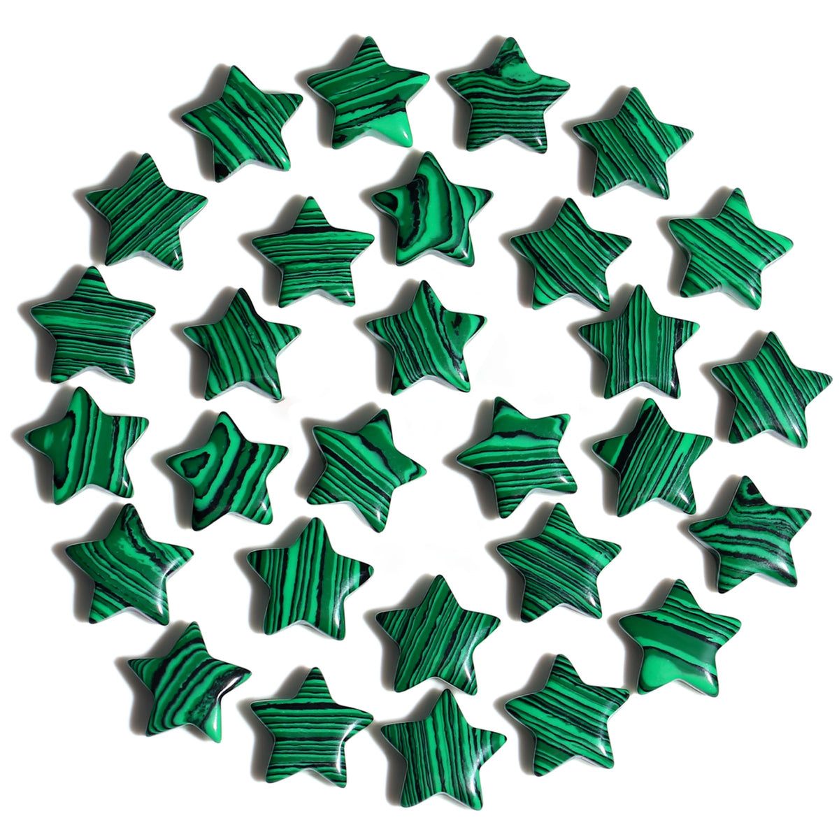 QINJIEJIE 20PCS Malachite Star Crystals Healing Stones Mini Crystal Cute Polished Pocket Stone Thumb Star Gemstones Set Bulk Wholesale Reiki Energy Balancing Star Decor Christmas Day Gifts for Women