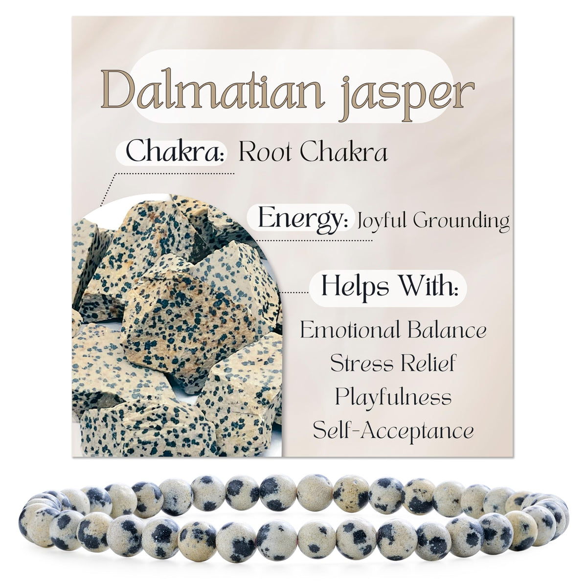 Bivei Dalmatian Jasper- Grounding & Joy -4mm Beaded Bracelets for Women Handmade Semi Precious Natural Stone Stretch Elastic Jewelry Yoga Protection Gifts