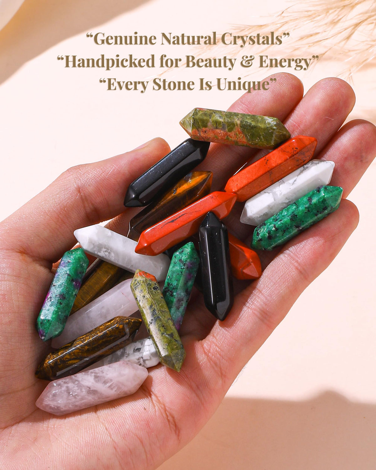 QianCannaor Pocket Hug Cards Bulk Crystal Stone Gift Set - 10Pcs Natural Wand-Shaped, Emotional & Inspirational Support, Encouragement, Bulk Valentines Day Gifts for Adults, Ladies, College Students, Friends - Thinking of You Anxiety Relief Keepsake (Wand