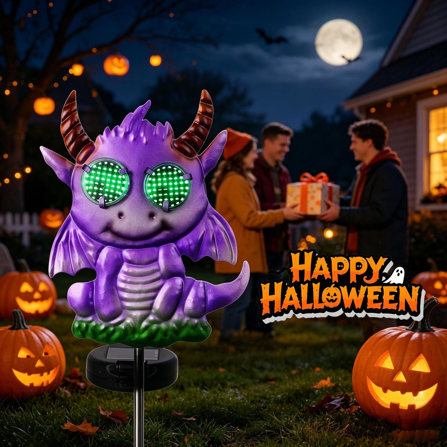 Halloween Purple Dragon Solar Garden Stake Lights, 39.7 Inch Tall LED Yard Decorative Light with Glowing Green Eyes, Spooky Halloween Outdoor Decorations for Pathway Lawn Patio Cemetery