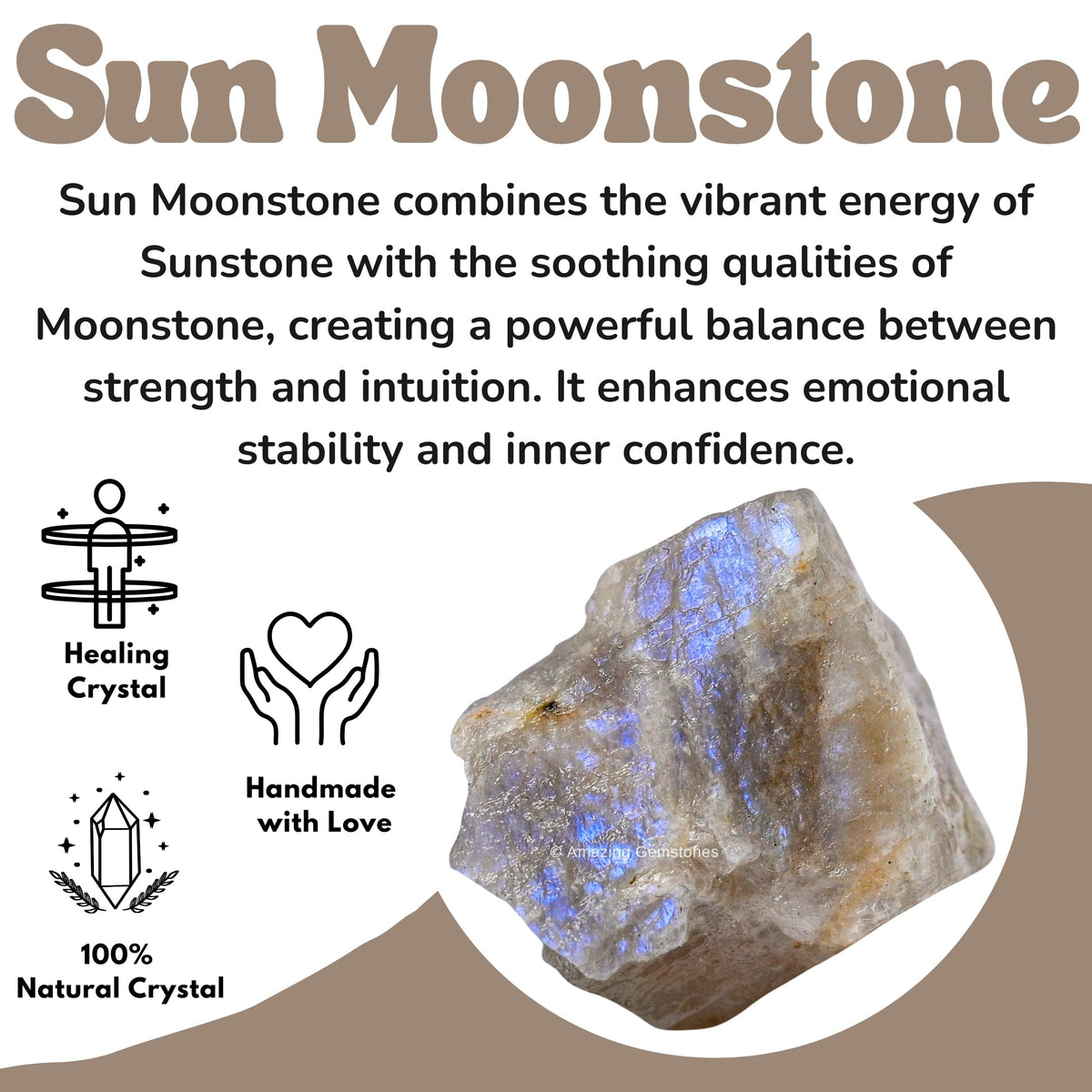 Amazing Gemstone Sun Moonstone Raw Crystals and Healing Stones, Natural Rocks for Tumbling and DIY Raw Stones and Crystals (2 Pieces)