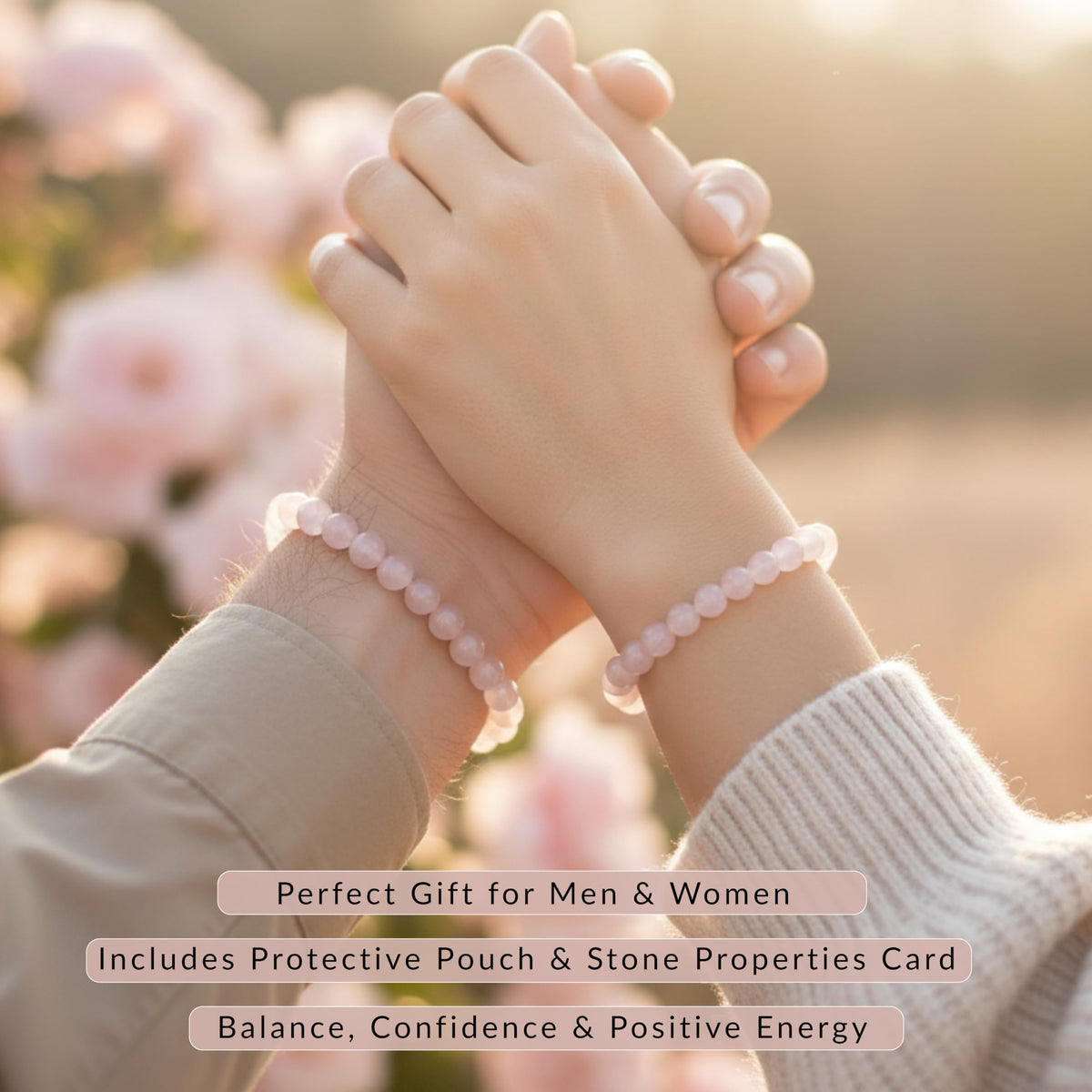 Cherry Tree Collection – Handmade Madagascar Rose Quartz Bracelet for Women & men – 8mm Beaded Crystal Bracelet for Healing, Positive Energy, Protection & Gift Ideas (Medium)