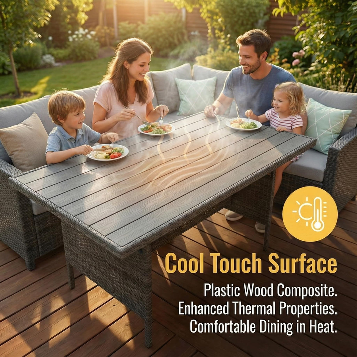 Wisteria Lane 7 Piece Patio Furniture Set, High Curved Back Wicker Patio Sectional, All Weather Outdoor Dining Set, Outdoor Furniture Patio Conversation Set with Ottoman, Ash Gray