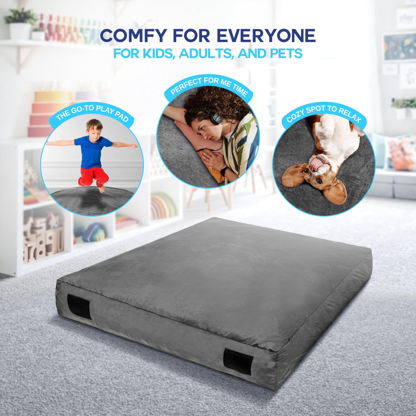 Homewell 3 x 4 Ft Crash Pad – Soft Velvet Cover Sensory Crash Pad for Kids with Durable Shock-Absorbing Foam, Machine Washable Cover, Ultimate Comfort and Safety for Kids, Adults and Pets (Gray)