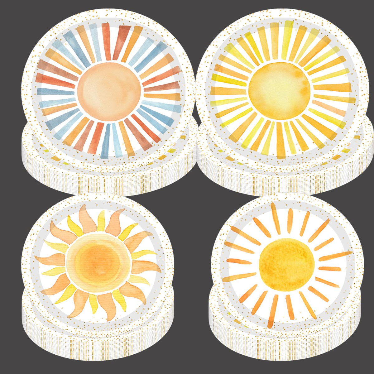 METIXOZE 80ps First Trip Around the Sun Decorations Boho Sun 1st Birthday Paper Plates Boho Sunshine Hippie Party Plates for Sunshine Baby Shower Party Supplies