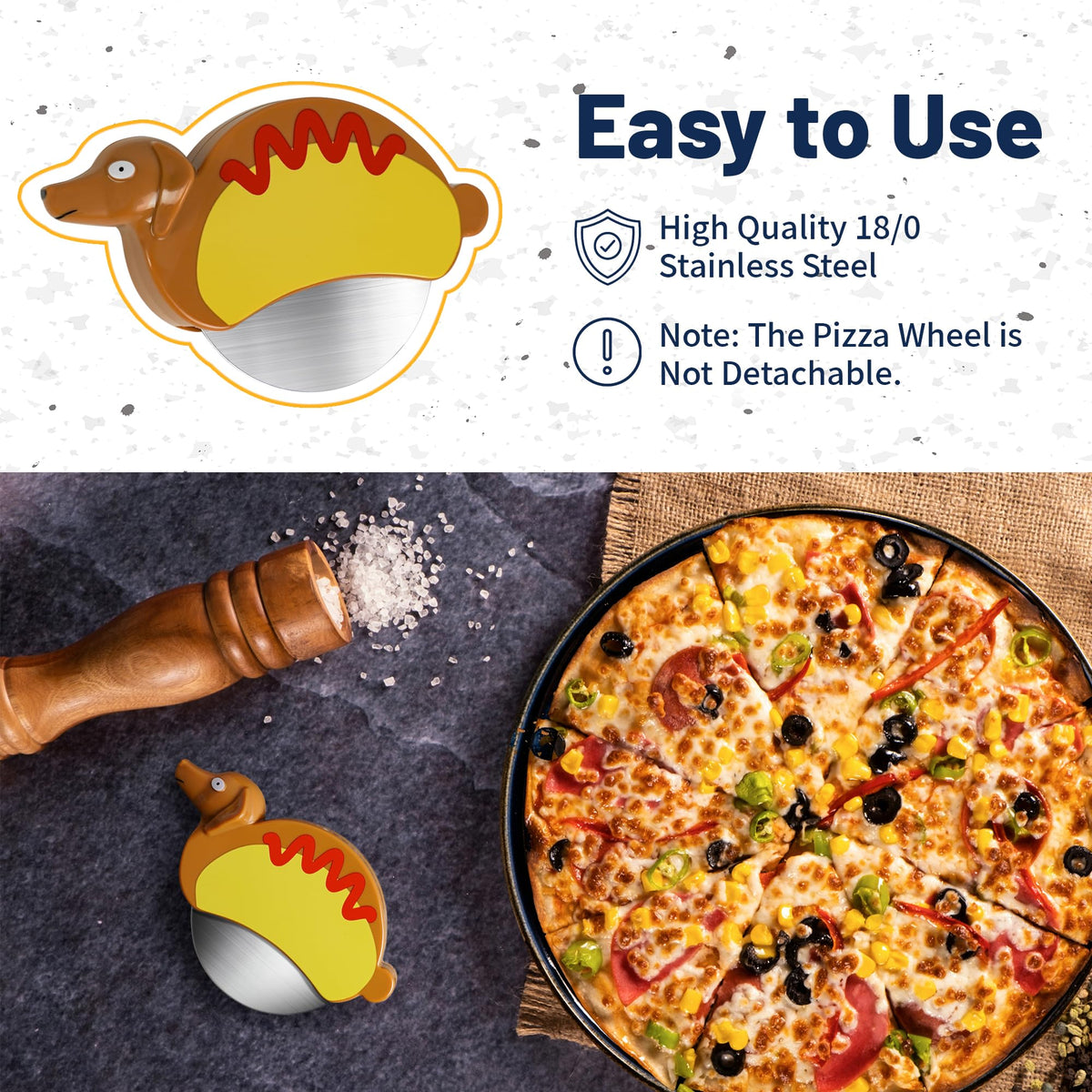 Hotdog Dachshund Pizza Cutter Wheel By YOBRO- Pizza Cutter,Pizza Slicer Stainless Steel，Funny Kitchen Accessories,gift for Dog Lovers,Creative Gifts,Cool Kitchen Gadgets for Family (One Cutter)