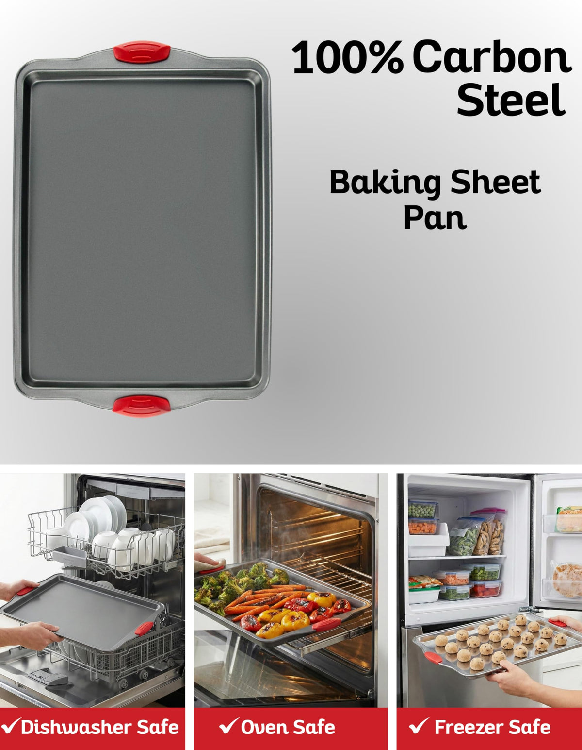 Boxiki Kitchen Non-Stick Baking & Cookie Sheet Pan Non-Toxic 11x14 Inch Rimmed Carbon Steel Baking Sheet. Dent, Warp and Rust Resistant. Heavy Gauge Steel Oven Baking Sheet. 1 Tray.