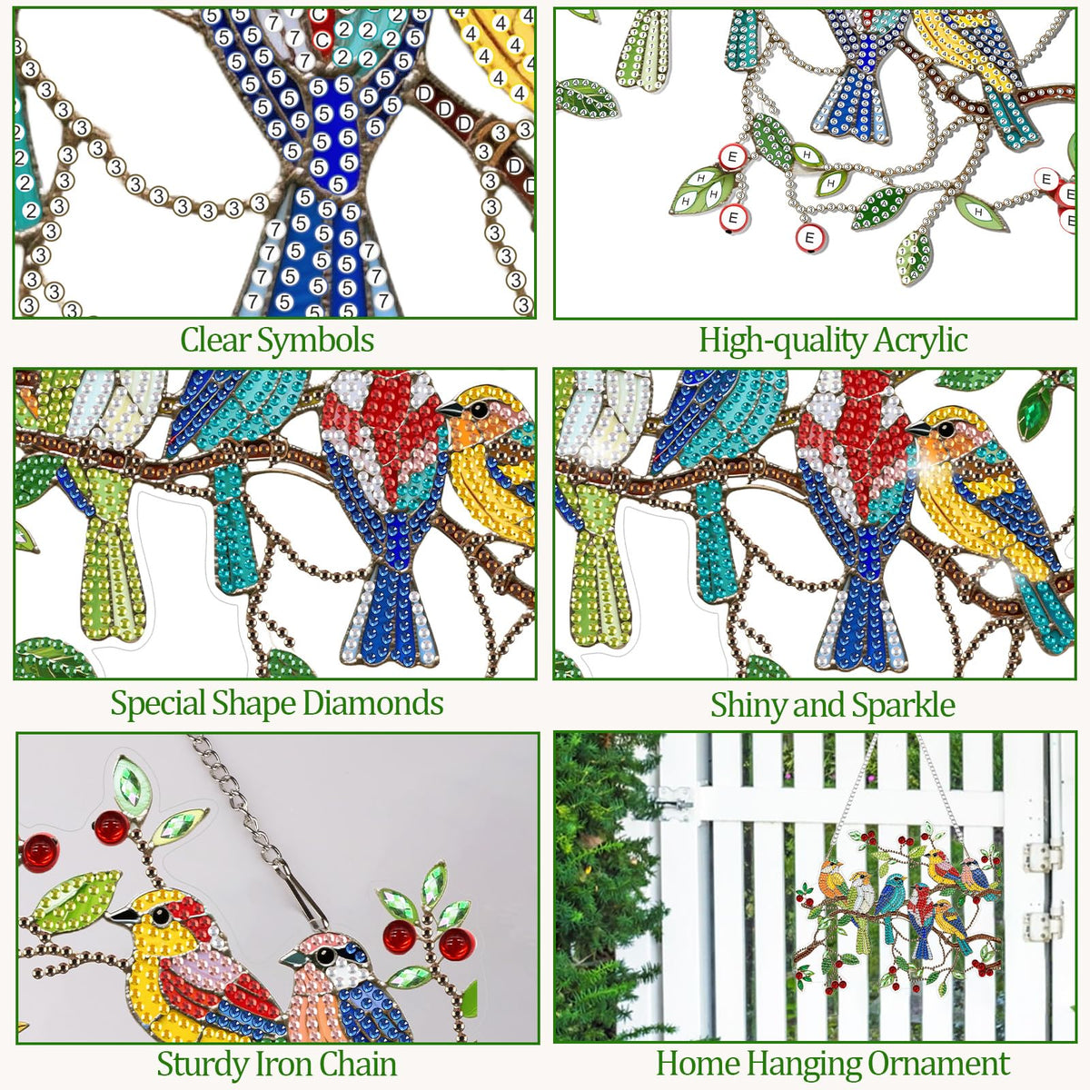 CEOVR Spring Birds Hanging Diamond Art for Adults, Birds on Branch Diamond Painting Pendant DIY Gem Art Wall Hanging Ornament, Acrylic Home Garden Decor with Chain, Box Kit 9.63 * 8.17inch