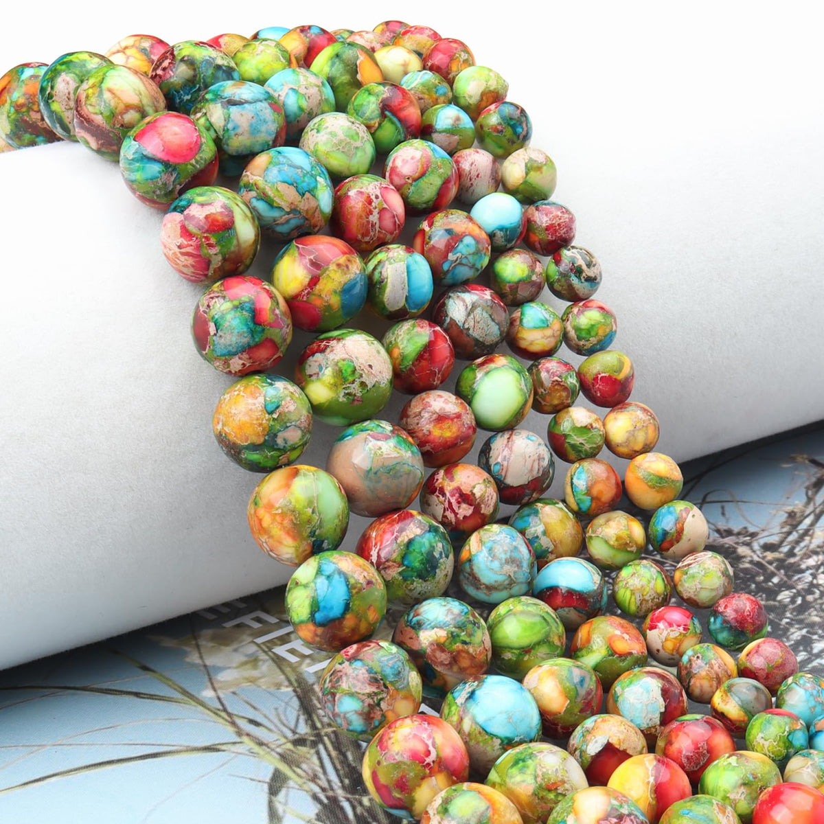 Siomia 60pcs 6mm Natural Mixed Green Imperial Jasper Gemstone Beads Energy Healing Crystal Round Loose Stone Beads for Jewelry Making, DIY Bracelets Necklaces