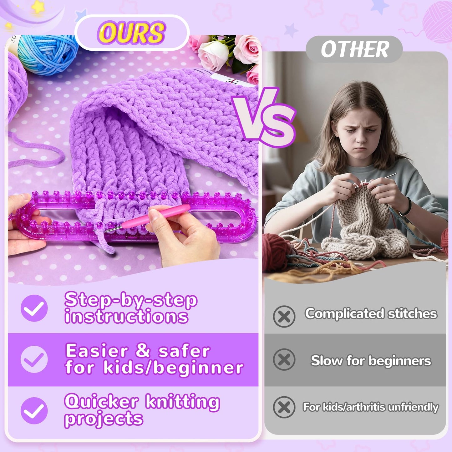 MIAOKE Weaving Loom Kit for Scarf with Pompom Maker, Long Knitting Loom Includes Storage Bag, Binding Needles, Yarn and Crochet Hooks, for Making Hats,Gloves and Blanket,DIY Craft Kit for Beginners