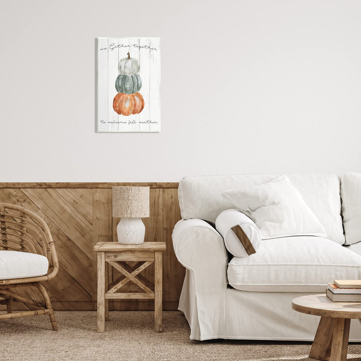 Stupell Industries 'Gather Together Fall Weather Pumpkins ', Wall Plaque Art, 13 x 19 Inches, Easy to Hang and Sturdy, Made in USA, by Livi Finn