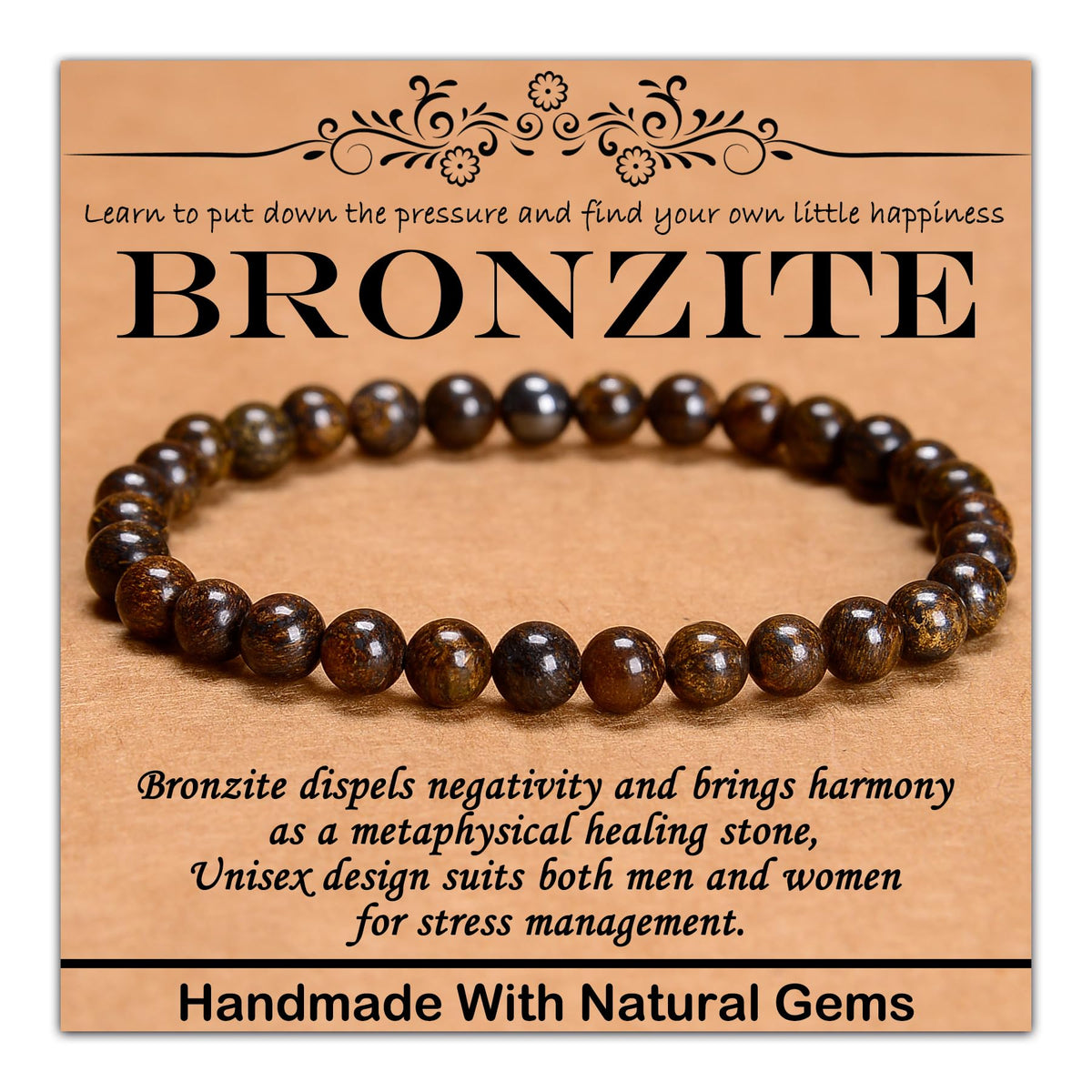 CHCCOYE 6mm Natural Healing Gemstone Bracelet Handmade Yoga Stretch Elastic Bracelet Stress Relief Crystal Jewelry for Men and Women (6mm Bronzite)