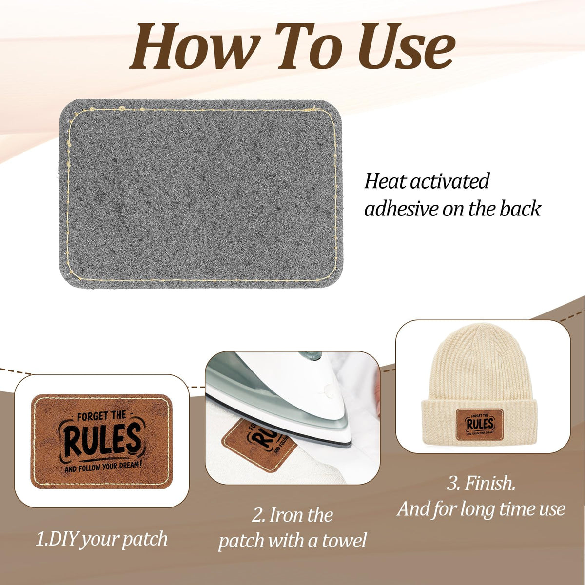 100 Pack Blank Leatherette Hat Patch with Adhesive, Rectangle Laserable Leatherette Patch, Faux Leather Patches for Hats Custom Fabric Repair Sew Laser Supplies (Chestnut, 2 x 3 Inches)