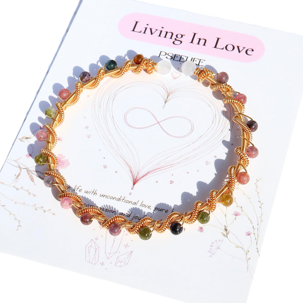 Handmade Rainbow Tourmaline Beads 14k Gold Filled Wire Wrapped Bracelet, Birthstone Chakra Healing Gemstone Crystal Adjustable Cuff Jewelry