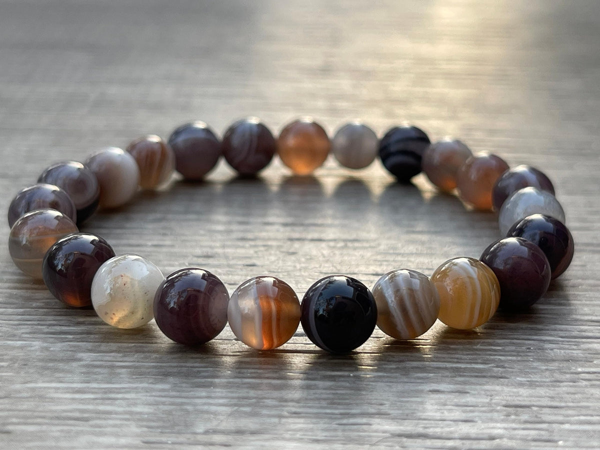 GAF TREASURES Botswana Agate Crystal Bead Bracelet 8mm, Genuine Botswana Agate Stretch Gemstone Bracelet, Healing Crystal Bracelet, Gift for Men & Women (1)
