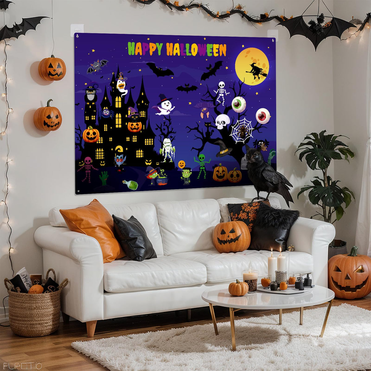 MiniInflat Halloween Felt Board 3.4FT 35 Pcs Happy Halloween Felt Story Board Haunted House DIY Craft Project Scary Pumpkin Ghost Storytelling Hanging Ornament for Trick or Treat Gift (35, House)