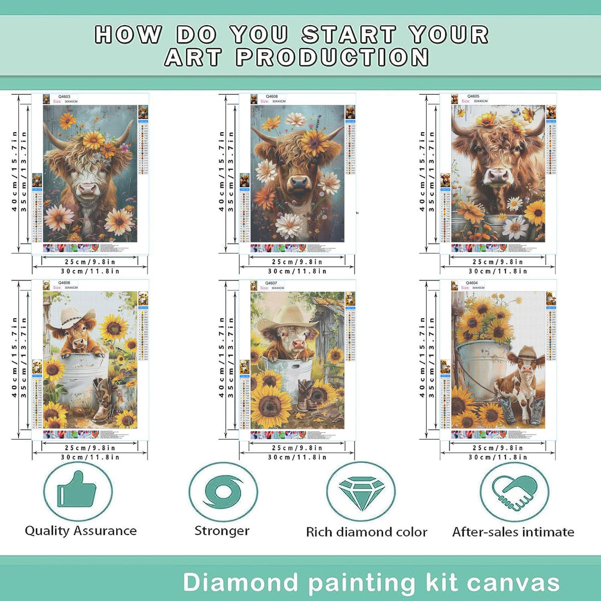 EWJRNSF 6 Pack 5D Diamond Painting Kits for Adults, Highland Cow Diamond Arts Kits Diamond Art Sets,Gem Painting by Number Kits for Adults Beginners Home Wall Decor 11.8x15.7 Inches