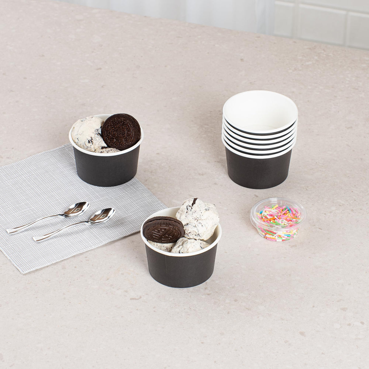 Coppetta 5-Ounce Dessert Cups, 200 Disposable Ice Cream Cups - Lids Sold Separately, Sturdy, Black Paper Frozen Yogurt Bowls, For Hot And Cold Foods, Perfect For Gelato Or Mousse - Restaurantware