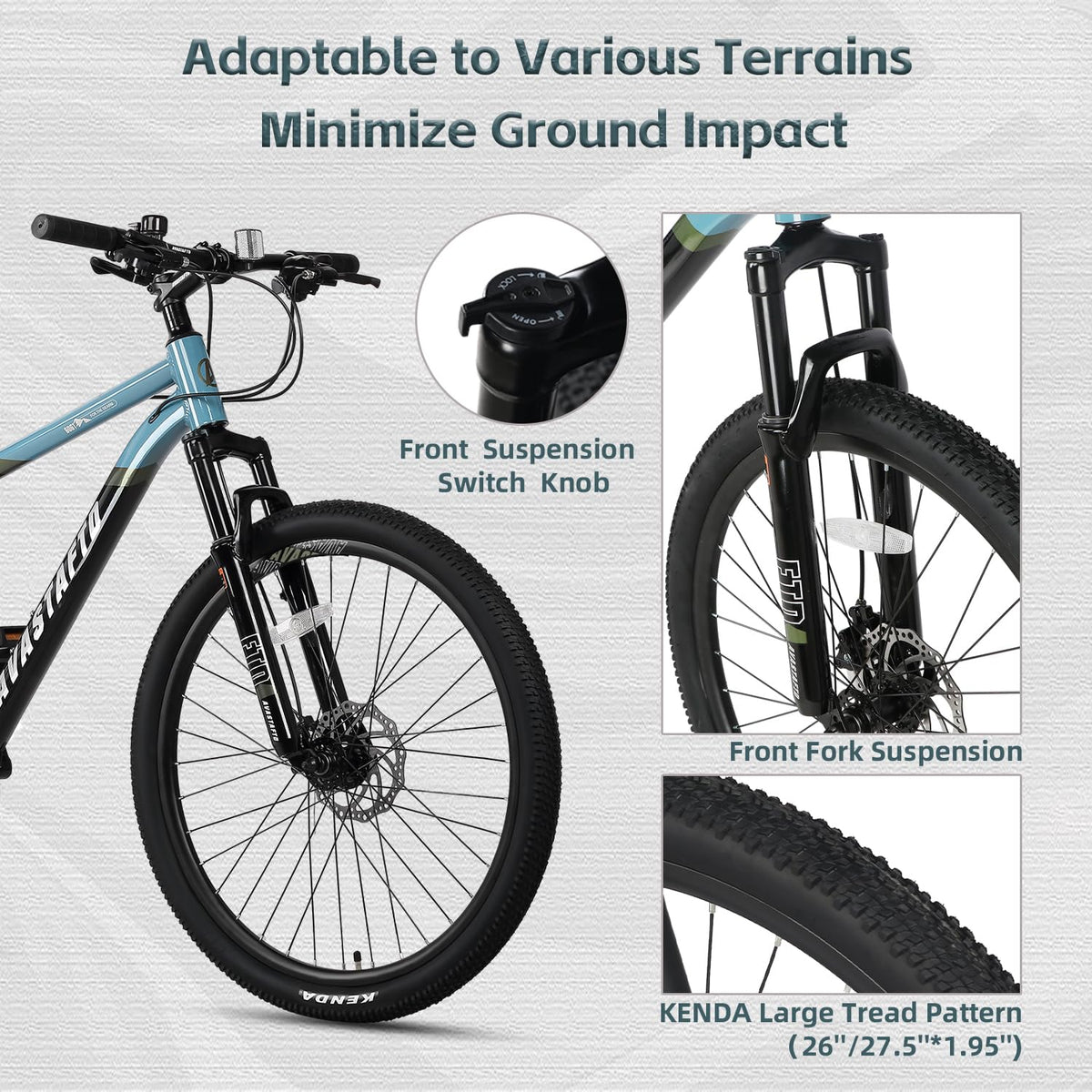 AVASTA 26-inch Mountain Bike for Man Male and Woman Female Adult with Lightweight Aluminum Alloy Frame and Dual Disc Brakes,Front Suspension,21-Speed Gear Shifters,Hidden Brake Cables,Blue