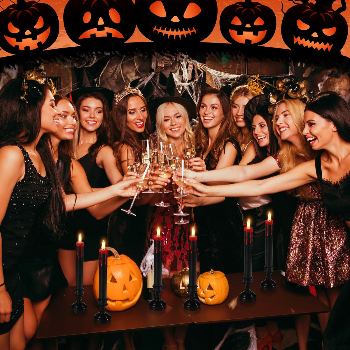 Sratte 12 Sets Halloween Blood Dripping Candle Holder Decoration LED Flameless Candlestick with Remote Battery Operate Vampire Tears Spooky Scary Creepy Decor for Indoor Home(Black Holder)