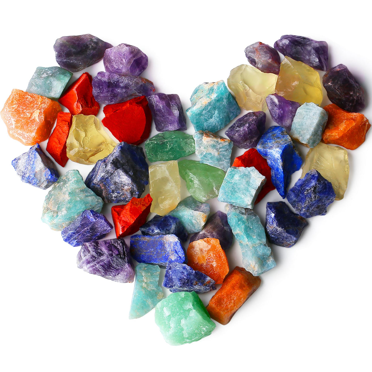 QINJIEJIE 7 Chakra Crystal Raw Healing Crystals Rough Stones Large 1" Assorted Gemstones for Tumbling, Cabbing, Fountain Rocks, Decoration, Polishing, Wicca Reiki