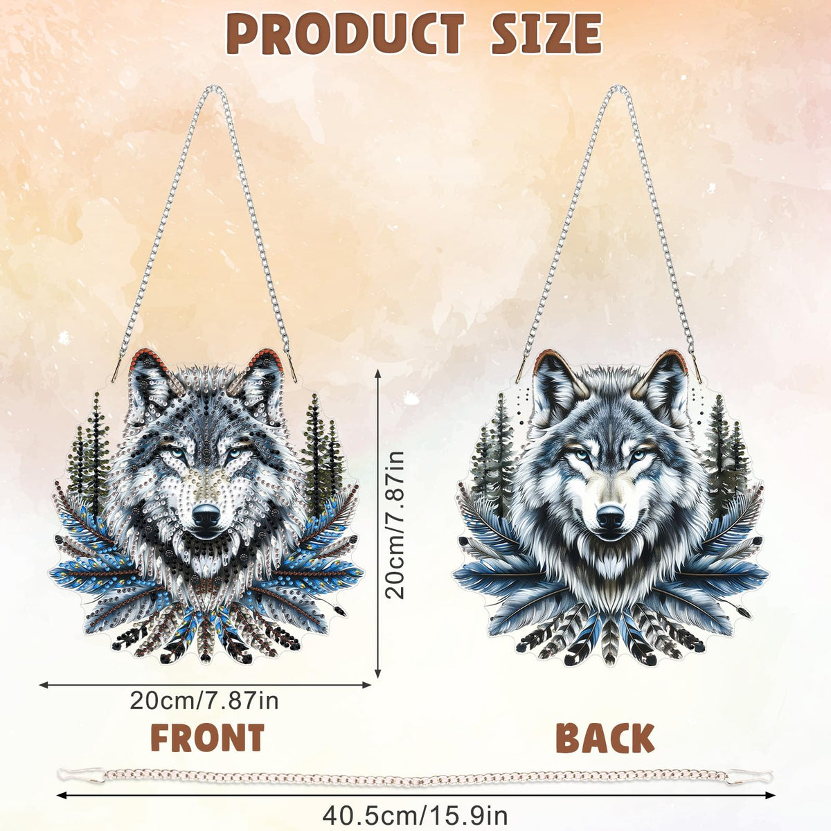 DOMROM Diamond Art Hanging Kits for Adults, Wolf Special Shaped Diamond Painting, Gem Art Suncatchers Ornament, Rhinestone Decor for Home Garden Window Wall Decor
