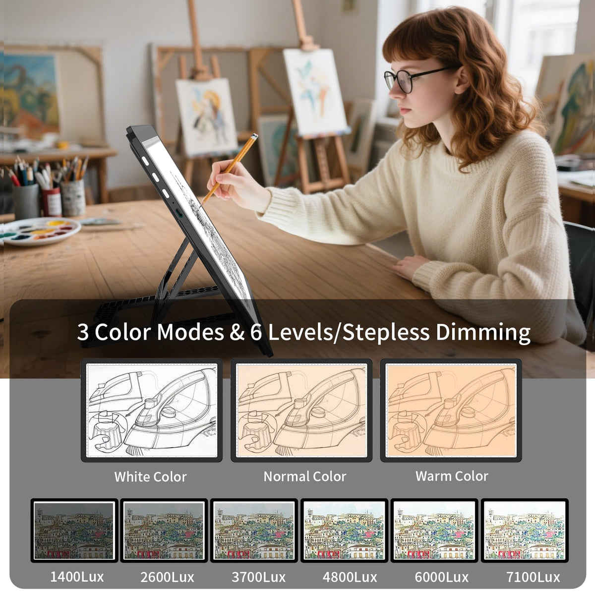 YINGWOND Rechargeable A4 Light Pad with Stand,7100LUX Magnetic Diamond Art Light Board,3 Light Colors,Adjustable Brightness,Portable Wireless Light Box for Tracing,Drawing,Sketching