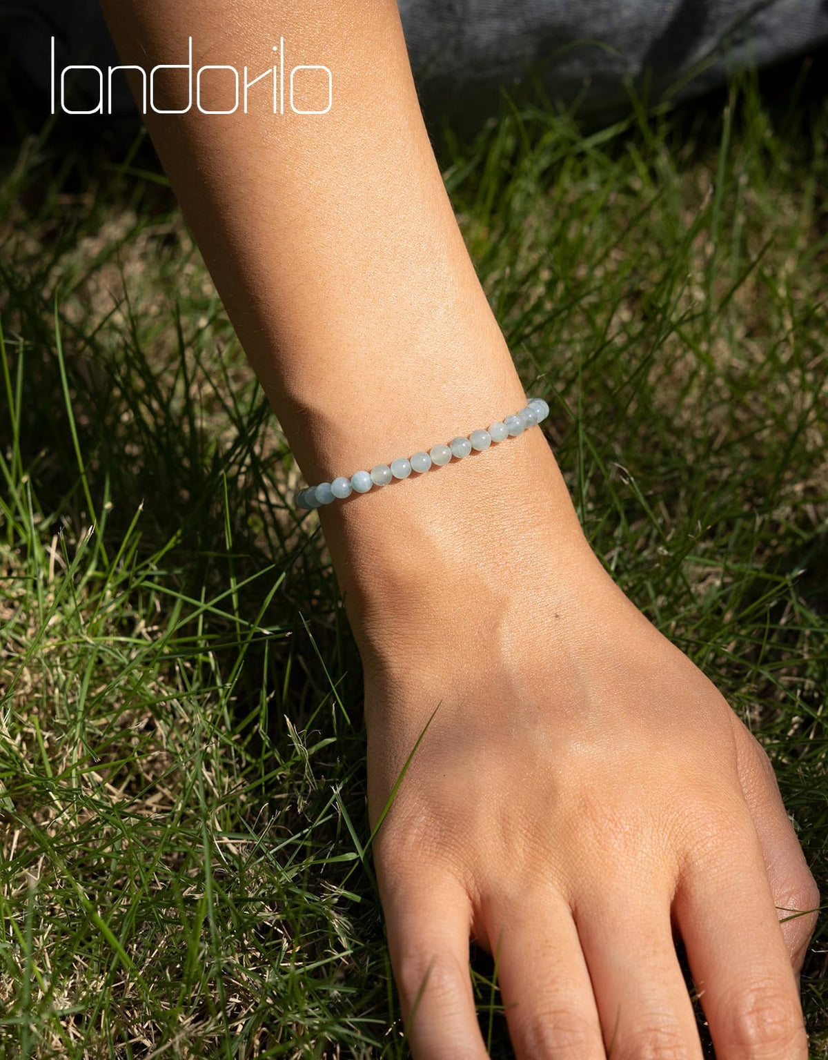 Landorilo Beaded Bracelet for Men Women, 4mm Natural Stone Aquamarine Healing Crystal Stretch Bracelets, Ideal Christmas Birthday Jewelry Gifts with Energy Card，Replacement Beads Included