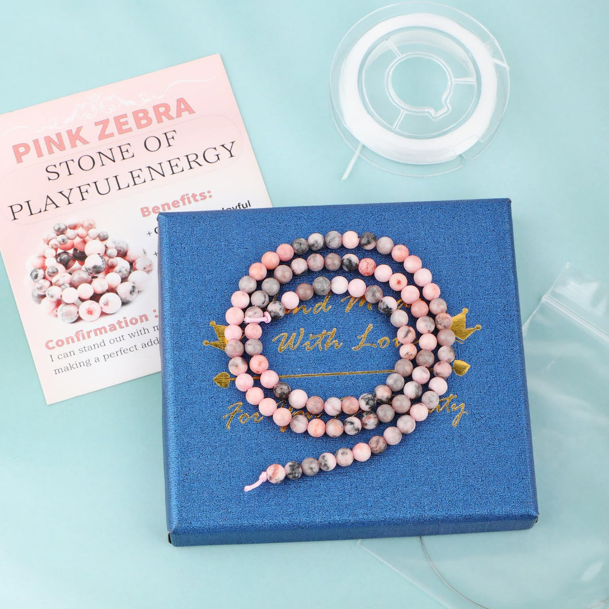 CMBYN Natural Stone Beads Round Genuine Real Stone Beading Strand Loose Gemstones DIY Smooth Bead for Bracelet Necklace Earrings Jewelry Making (Pink Zebra, 4mm 90 Pieces)