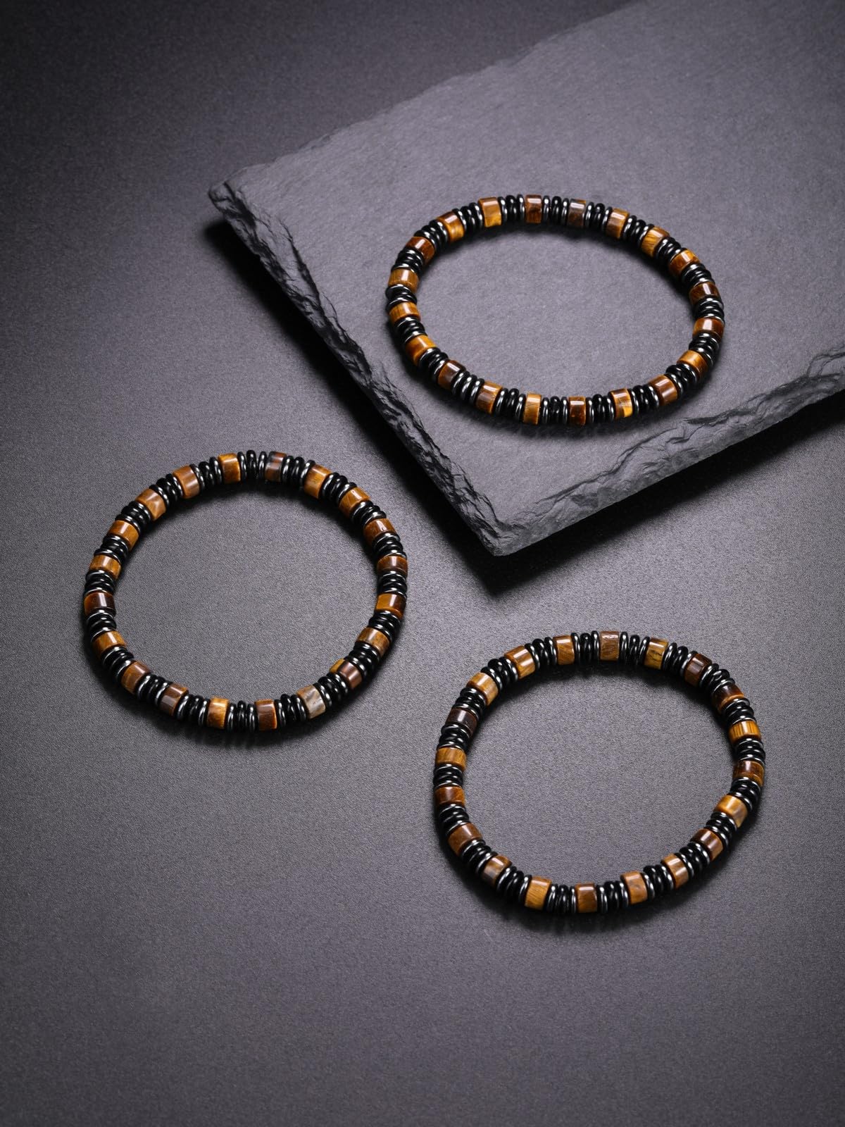 Top Plaza Triple Protection Bracelet for Men Tiger Eye Black Obsidian Hematite Bracelet Natural Handmade Gemstone Beaded Bracelets Balance Meditation Jewelry Christmas Gifts
