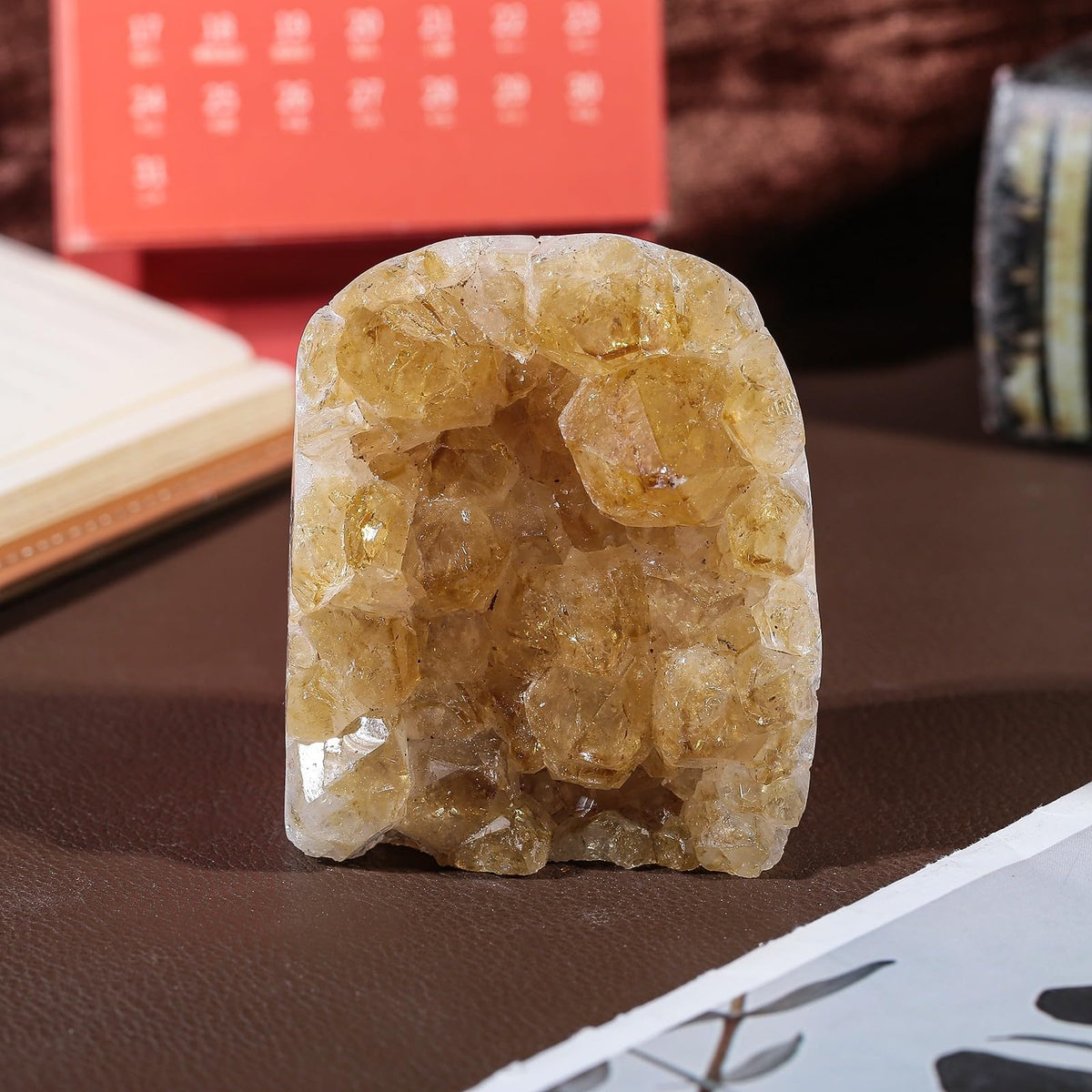 mookaitedecor Natural Citrine Crystal Cluster Geode, Self-Standing Yellow Quartz Stone Raw Crystals and Minerals Specimen for Healing Home Decor, 201-300 g