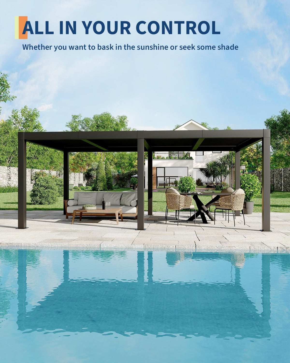 Garvee 12x20ft Louvered Pergola - All-Aluminum Outdoor Pergolas with Adjustable Louvered Roof, Integrated Drainage System, Outdoor Gazebo for Deck, Patio, Backyard and Garden, Gray