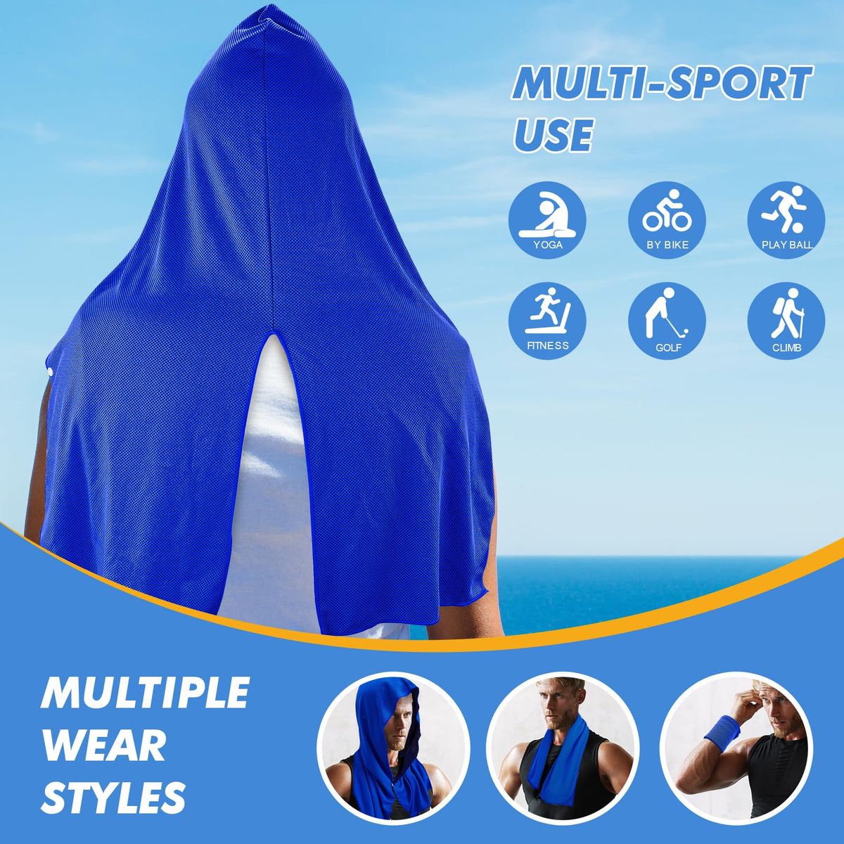 CSITE 2 Pack Cooling Hoodie Towels, Instant Cooling Towels for Neck and Face, UPF 50 Sun Protection, Ice Towel for Hot Weather, Head Towel for Sports, Camping, Cycling & More Activities