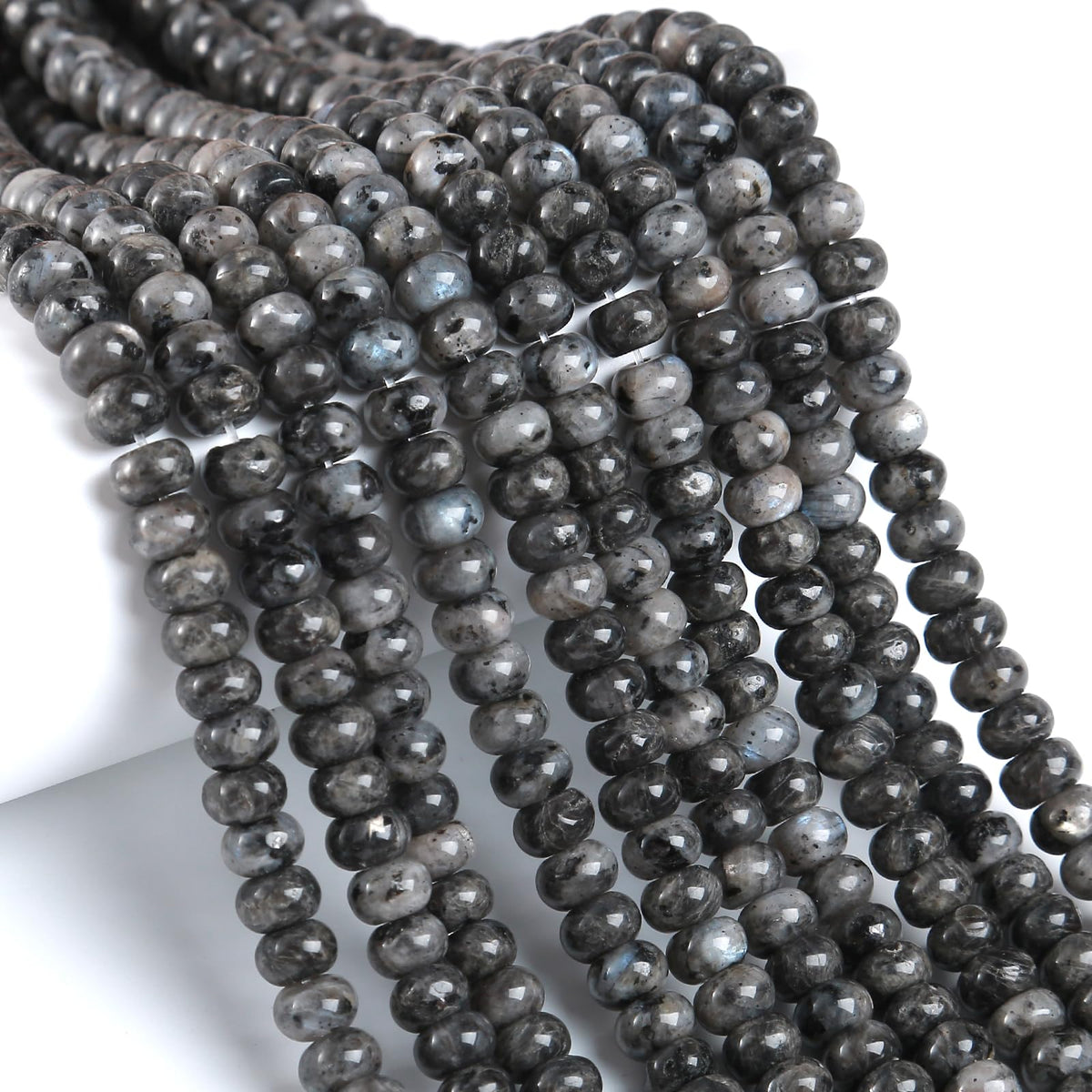 5x8mm 76pcs Natural Stone Black Labradorite Rondelle Spacer Loose Beads Abacus Disk Stone Round Loose Gemstone Beads for Jewelry Making DIY Bracelet Necklace
