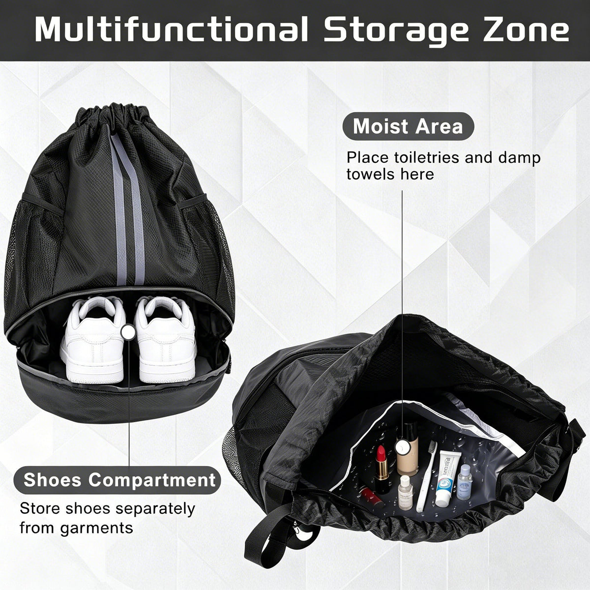 MWODC 2-Pack Drawstring Backpack Bags with Shoe Compartment, Large Capacity Basketball Bag, Water-Resistant, Lightweight, for Soccer, Basketball, Sports, Swimming, Beach, Soccer Bag for Men