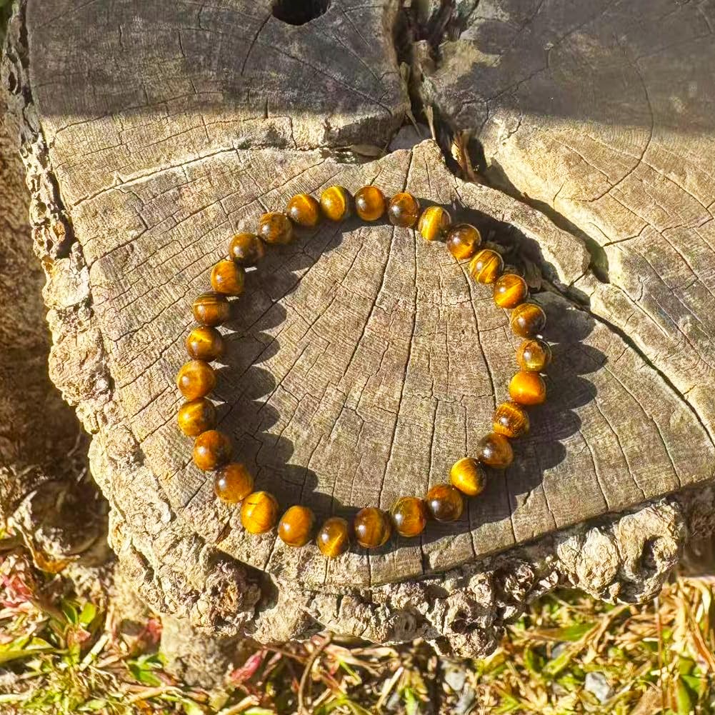TaHLga 6MM Yellow Tigers Eye Beaded Bracelet for Men | Natural Solar Plexus Chakra Gemstones | Bring Luck Wealth Courage | Protection from Evil | Gift