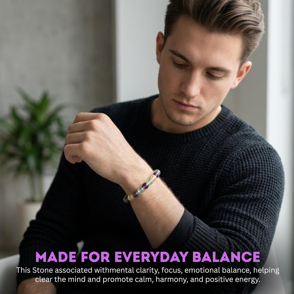 Cherry Tree Collection Rainbow Fluorite Beaded Bracelet – Genuine 8mm Gemstone Stretch Bracelet for Men & Women – Handmade Crystal Bracelet - (Rainbow Fluorite - M)