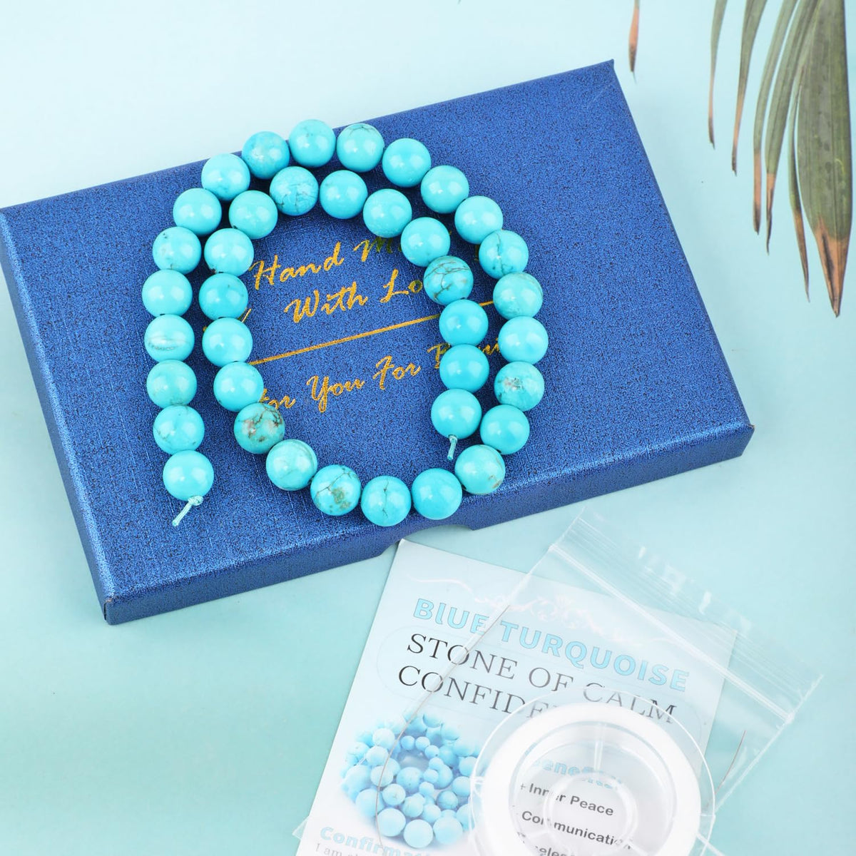 CMBYN Natural Stone Beads Round Genuine Real Stone Beading Strand Loose Gemstones DIY Smooth Bead for Bracelet Necklace Earrings Jewelry Making (Blue Turquoise, 10mm 36 Pieces)