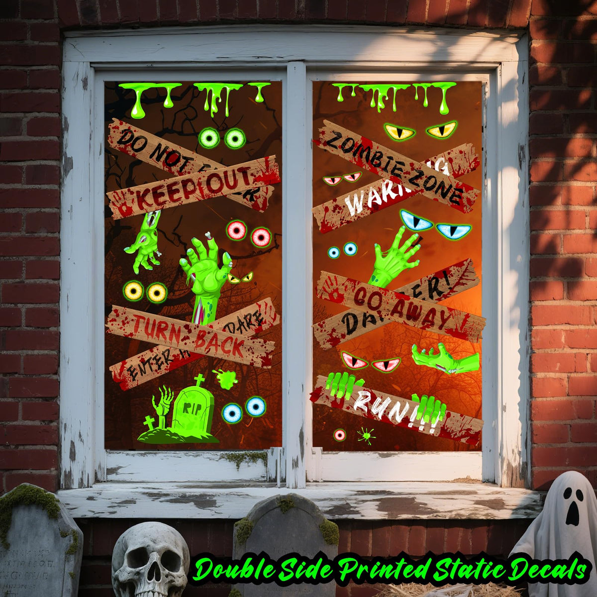Halloween Window Decoration Clings Halloween Window Decals Indoor Scary Glass Door Decals Haunted House Boards Vinyl Decal Removable Monster Eyes Static Cling for Treat or Trick Holiday Party Supply