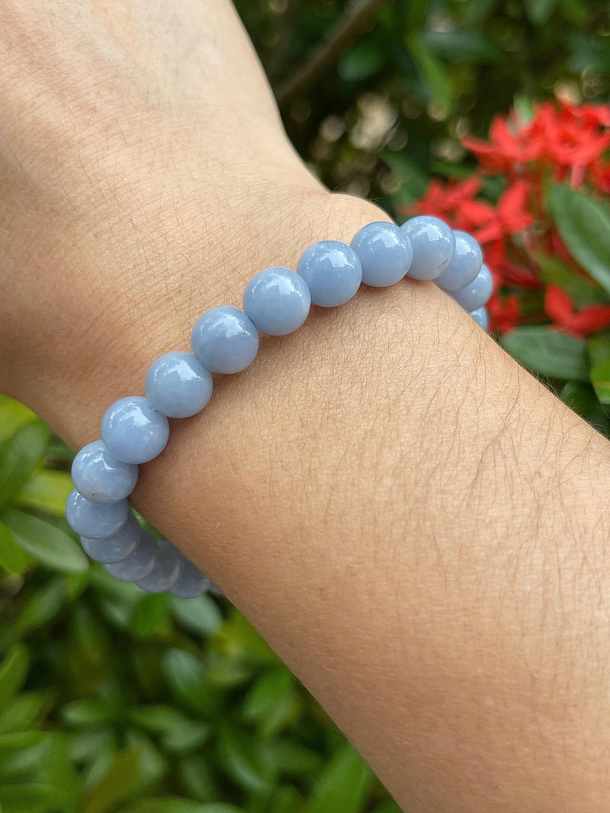 GAF TREASURES Angelite Crystal Bead Bracelet 8mm, Genuine Angelite Stretch Gemstone Bracelet, Healing Crystal Bracelet, Gift for Men & Women (1)