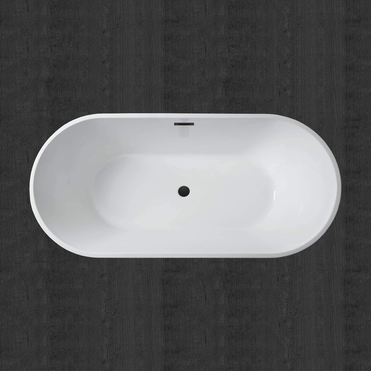WOODBRIDGE 59" Acrylic Freestanding Bathtub Contemporary Soaking Tub with Matte Black Overflow and Drain,Black