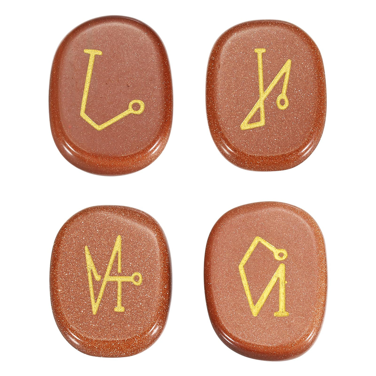 MECCANIXITY 4Pcs Engraved Chakra Stones with Reiki Symbols, Gold Sand Stone Reiki Healing Crystal Gemstone 7 Chakra Crystal Stones Tumbled Palm Stone for Anxiety Relieve